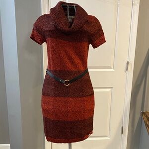 Dressbarn Red and Dark Red Striped Knit Midi Dress